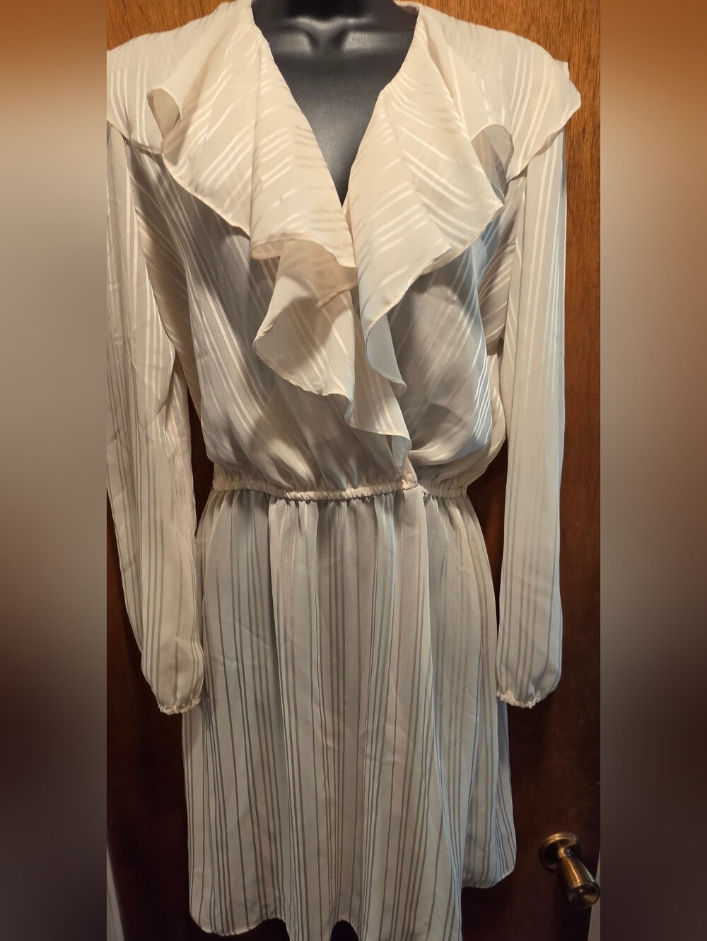 Dooney & Bourke Cream Long Sleeve Sheer Ruffle Dress SzM No Tag - Picture 5 of 9